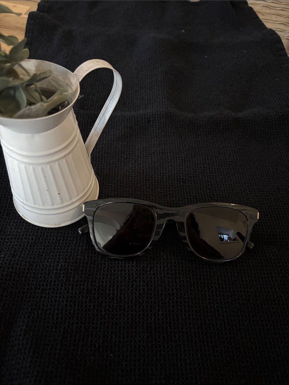Saint Laurent Black Wayfarer-Style Sunglasses with Subtle Pattern